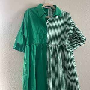Green and White Striped Dress